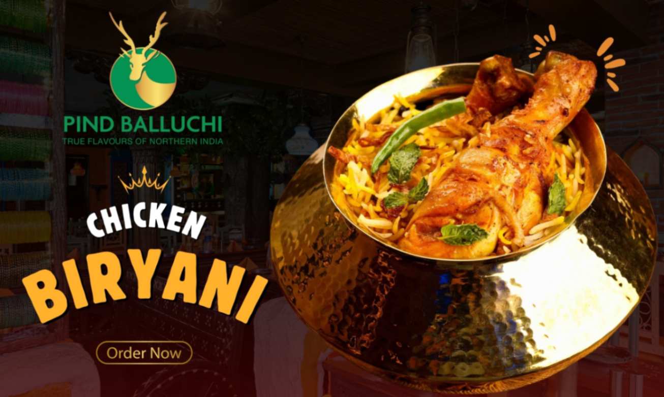 Pind Balluchi chicken biryani served in a traditional hammered handi
